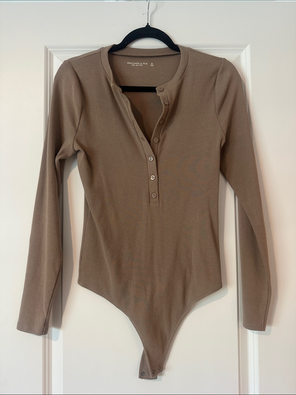 Abercrombie & Fitch Taupe Ribbed Henley Bodysuit